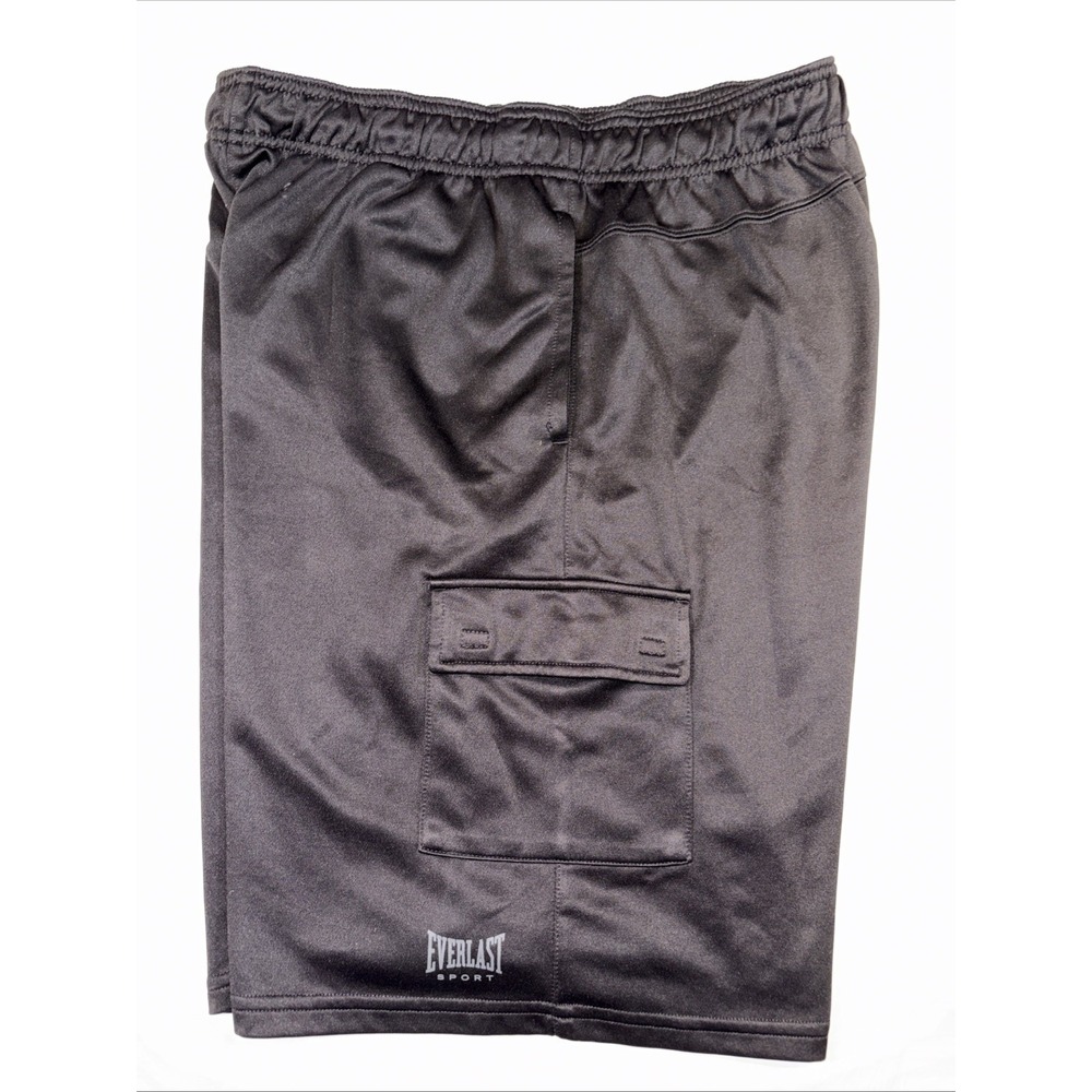 EVERLAST Sport Shorts Men's L Black Logo Stretched Waist Cargo Pockets Casual